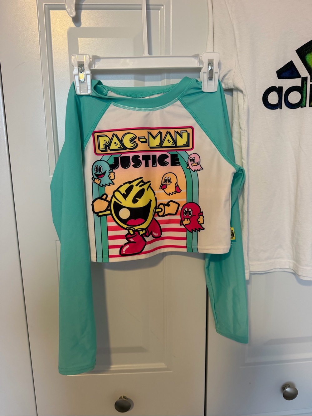 Pac-Man Justice Kids Long-Sleeve Rash Guard - Teal & White
